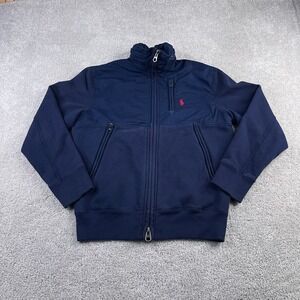 Polo Ralph Lauren Jacket Mens Small Blue Full Zip Hideaway Hood Sweatshirt